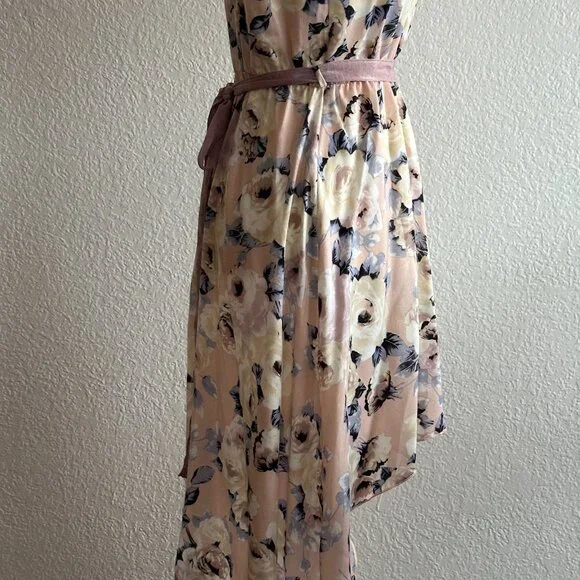 January 7 Floral High-Low Halter Dress with Waist Tie - Small - Picture 4 of 9